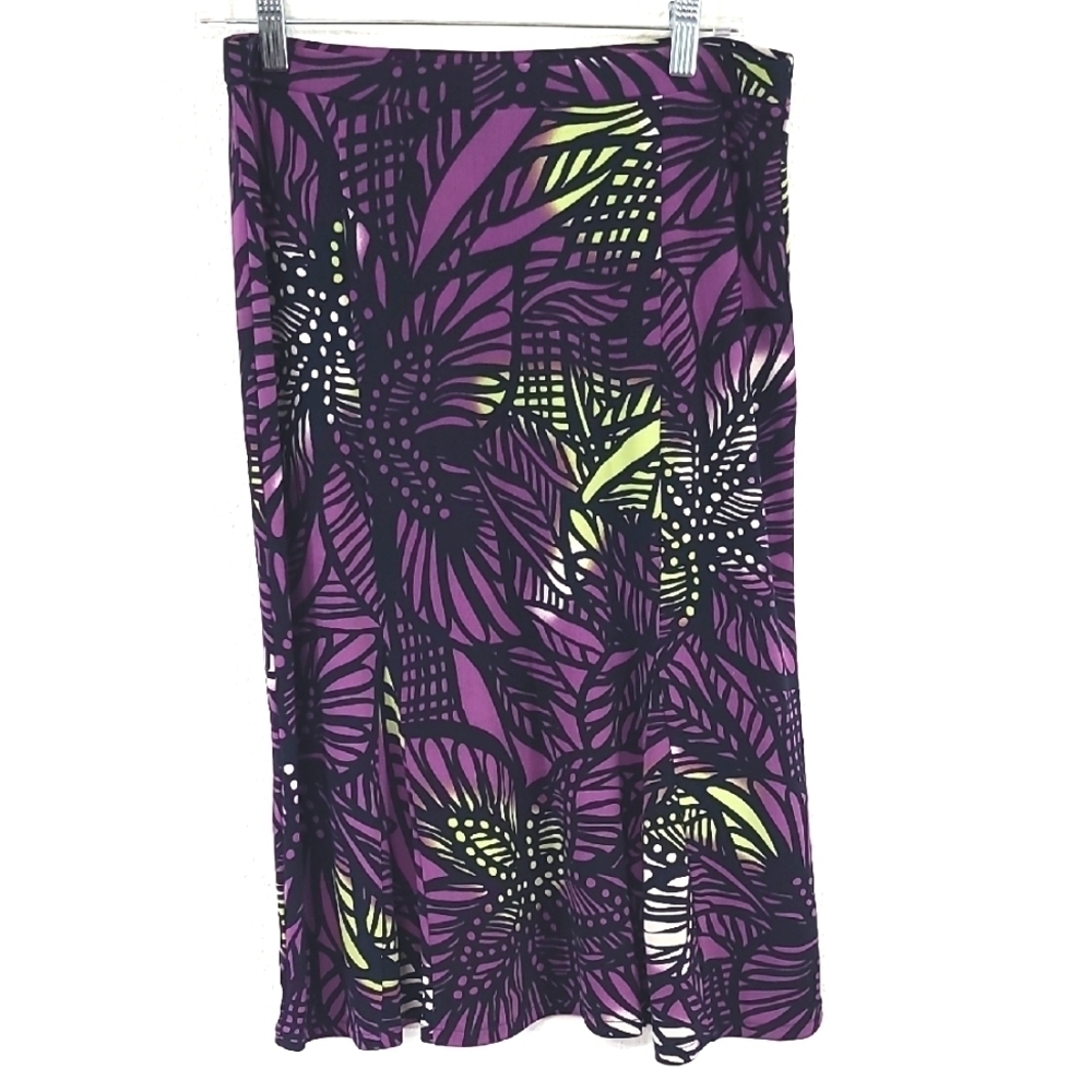 DANA BUCHMAN Purple, White, Yellow-Green A-Line Skirt, size Small